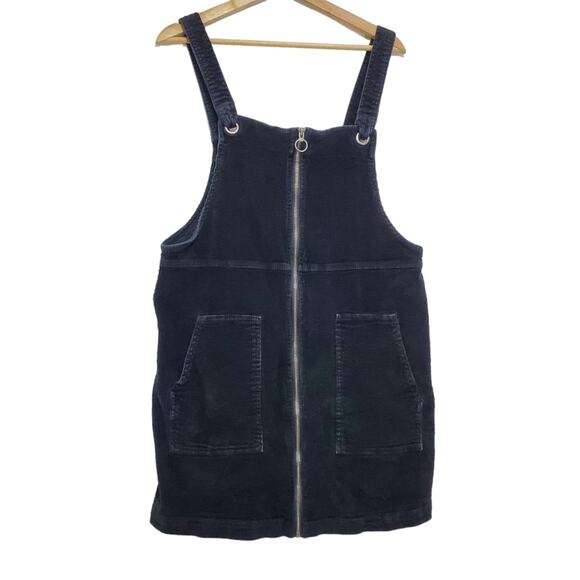 SO | Soft Corduroy Zip Front Cord Pinafore Utility Bib Coverall Mini Dress - Picture 2 of 7